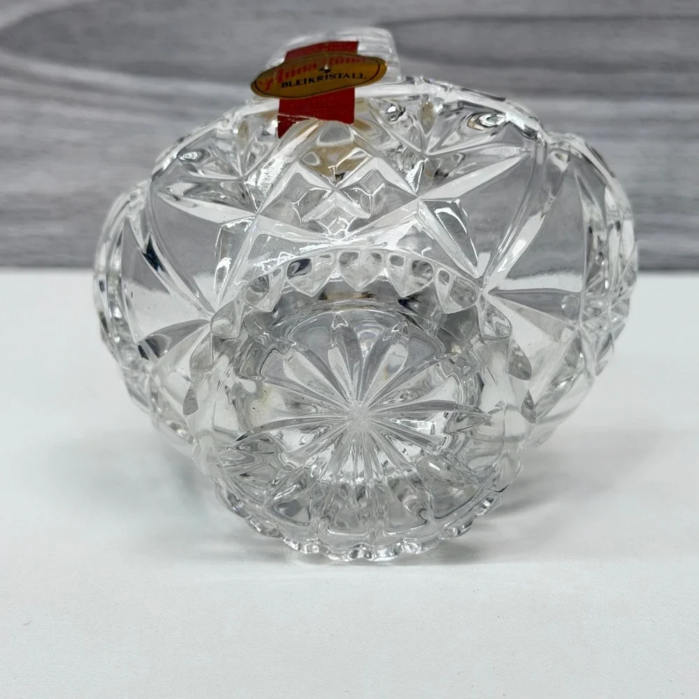 Anna Hutte Bleikristall 24% Lead Crystal Basket Made in Germany Cut Glass 4in